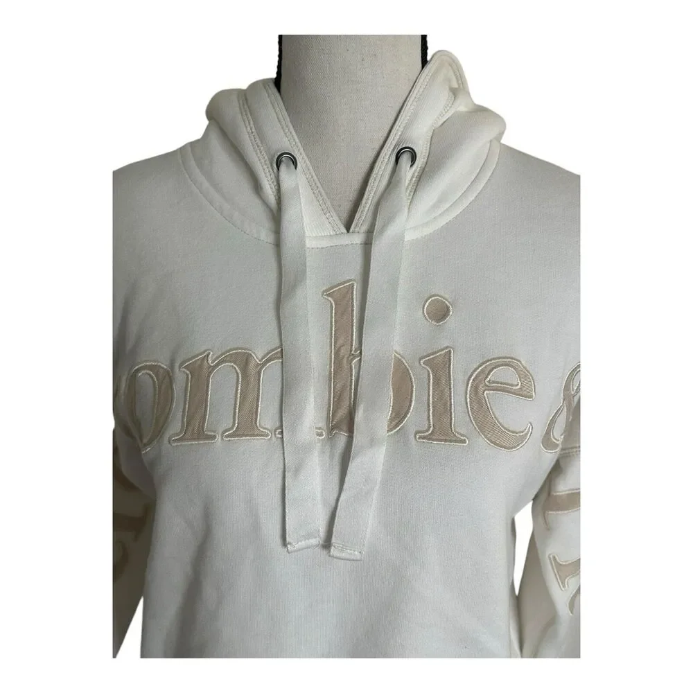 Abercrombie and Fitch Cream Cropped Hoodie XS Embroidered‎ Logo Pullover
